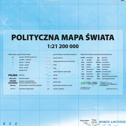 Świat polityczny - mapa ścienna na podkładzie magnetycznym, 1:21 200 000, ArtGlob